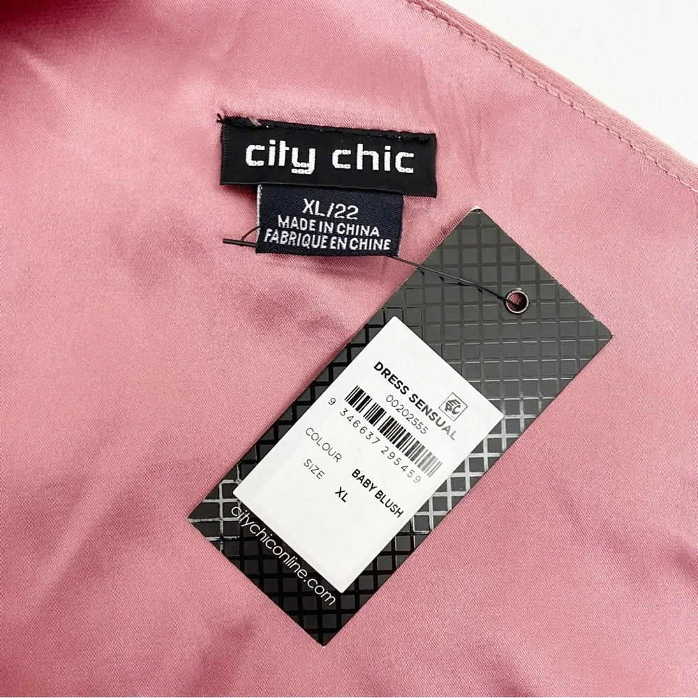 City Chic One Shoulder Sensual Satin Evening Tulip Hem Dress: Baby Blush Pink